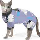 SUNFURA Cat Recovery Suit Full Body Suit, Cat Surgery Recovery Suit Female Kitten Onesie for Cats Anti-Licking, Pet Surgical Recovery Suit with Sleeves, Cat Spay Recovery Suit Male Neuter Grey-Blue S