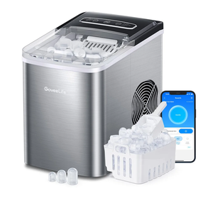 GoveeLife Smart Countertop Ice Makers, Portable Ice Maker Machine with Self-Cleaning, 6 Mins 9 Bullet Ice, 26lbs/24Hrs, Voice Remote for Home Kitchen Party Camping, with Ice Scoop Stainless Silver
