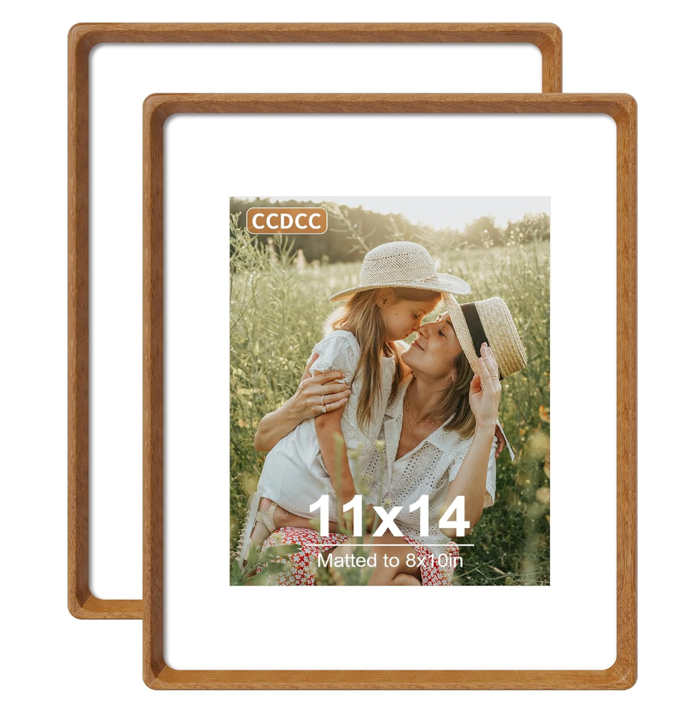 11x14 Picture Frame Set of 2, Solid Wood Frames with Tempered Glass