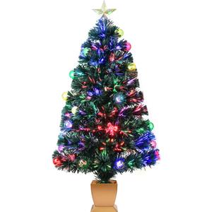 3ft Green Fiber Optic Christmas Tree, Prelit Artificial Tabletop mini Christmas Tree, Star, Butterfly and Ball Ornaments for Best Holiday Home Decorations