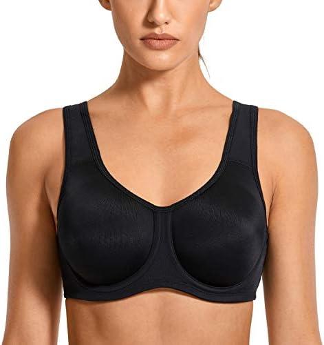 SYROKAN Women's Max Control Underwire Sports Bra High Impact Plus Size with Adjustable Straps Unlined Bra 34D