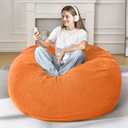 Cansunna 4FT Bean Bag Chair for Adults,Large Teardrop Beanbag with Filler | Beanbag Chair with Memory Foam Filled,Bean Bags with Handy Handle&Machine Washable Cover for Living Room,Bedroom-Orange