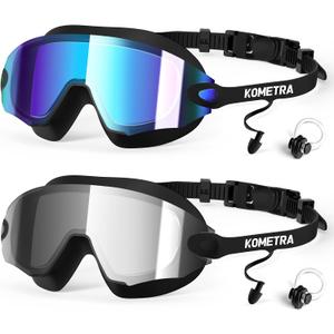 2 x 2 Pack Adult Swim Goggles, Frameless Anti-Fog UV Protection Swimming Goggles, Clear Vision Pool Goggles for Men Women