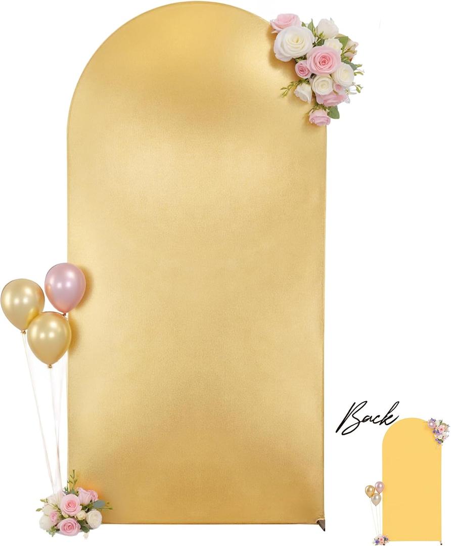 Wedding Arch Backdrop Cover, 6FT Gold Yellow Arch Cover Stretchy Backdrops, Double-Sided Arch Stand Covers for Wedding Ceremony, Baby Shower, Birthday Party Decoration