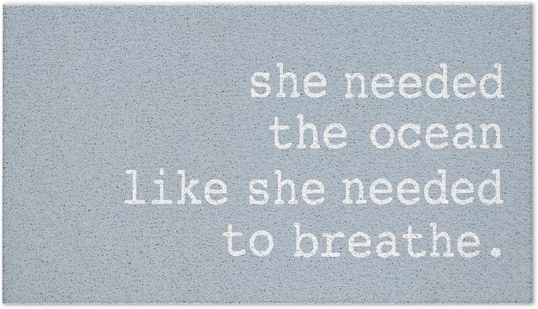 CIOJUNE Blue Ocean Door Mat, Coastal Beach Doormat for Front Door Entrance Porch, Nautical Bath Mats for Bathroom, She Needed the Ocean Welcome Mats for Outdoor Entryway, 17x30 Inches