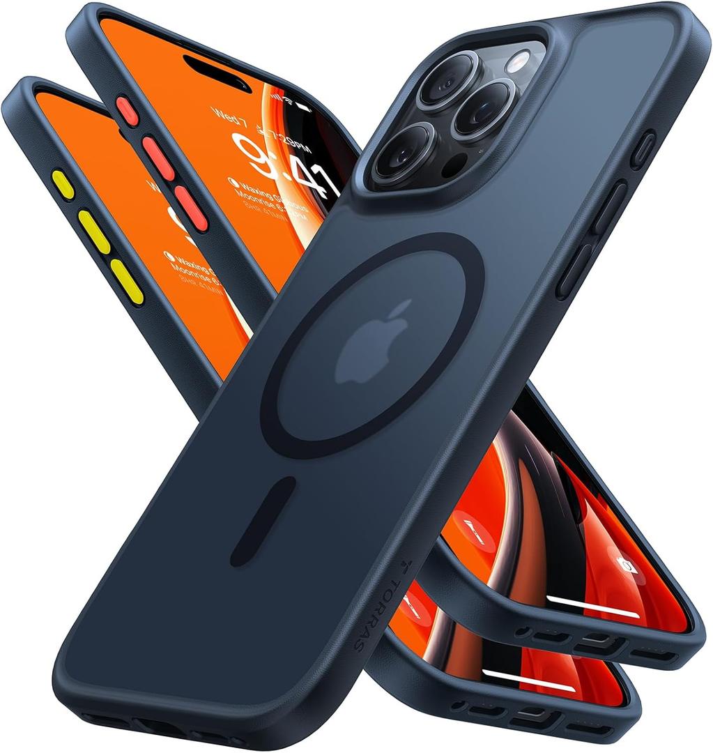 TORRAS Magnetic for iPhone 15 Pro Max Case Compatible with MagSafe, MIL-STD-810G Military Grade, Slim Translucent Phone Case iPhone 15 Pro Max Shockproof Anti-Scratch 6.7", Matte Black