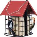 Kingsyard Double Suet Bird Feeder with Weatherproof Roof & Perch, All Metal, Suet Cakes Cage Bird Feeder for Outdoors Hanging, Easy to Clean & Refill, Red