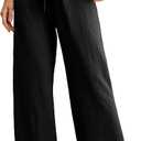IWOLLENCE Women's Wide Leg Pants with Pockets High Waist Adjustable Knot Loose Casual Trousers Business Work Casual Pants (01 Pitch-black) XS