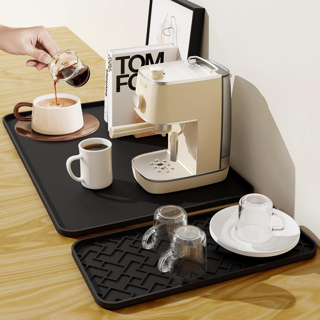 Silicone Coffee Maker Mat for Coffee Bar (19" x 12"), Non-Slip Espresso Machine Mat with 0.44" Raised Edges, Waterproof Coffee Bar Accessories & Countertop Protector, Heat Resistant & Dishwasher Safe