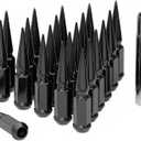 TIROL Black 24pcs M14X1.5 Spike Lug Nuts, Compatible with 07-17 Sequoia/Tundra, 95-17 Silverado/Sierra 1500, 12-17 Ram 1500/Grand Cherokee, One-Piece Design Factory Acorn Wheel Nuts with Socket Key