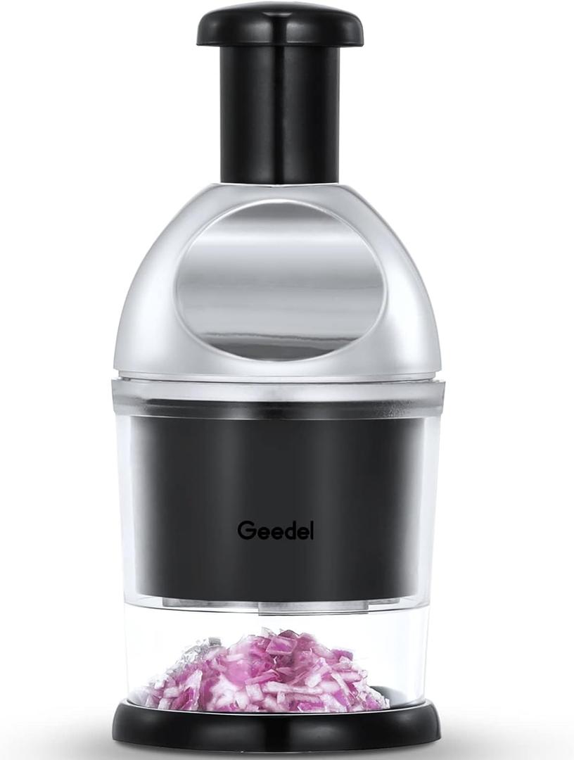 Geedel Food Chopper, Easy to Clean Manual Hand Vegetable Chopper Dicer, Dishwasher Safe Slap Onion Chopper for Veggies Onions Garlic Nuts Salads (Black)