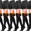 4 x Toulite 6 Pairs Fleece Lined Thigh High Socks Warm Thick Elastic over Knee Leg Warmers for Women Boot Stocking for Winter (Black)