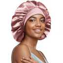 100% Real Mulberry Silk Bonnet for Sleeping Women, Large Hair Care Bonnet for Long Curly Hair, Double Layer Silk Wrap with Soft Elastic Band, Non-Slip Sleep Cap, Pink