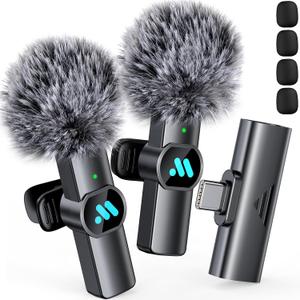 2pcs Lavalier Wireless Microphone for iPhone 15/Android Video Recording,Mini Microphone for Game Live Streaming,Interviews,YouTube,TikTok,Vlog (for Black Type-c/for iphone 15)