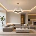 ziidoo Industrial Chic Sputnik Chandelier，21-Lights Large Chandeliers Ice Crystal Pattern Glass Ceiling Artistic Branch Black Hanging Light Fixtures for Living Dining Bedroom Room Foyer Entryway