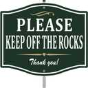 Please Keep Off The Rocks Aluminum Yard Sign 12" x 10" With 28" Long Metal Stake With Stand Outdoor Use Business