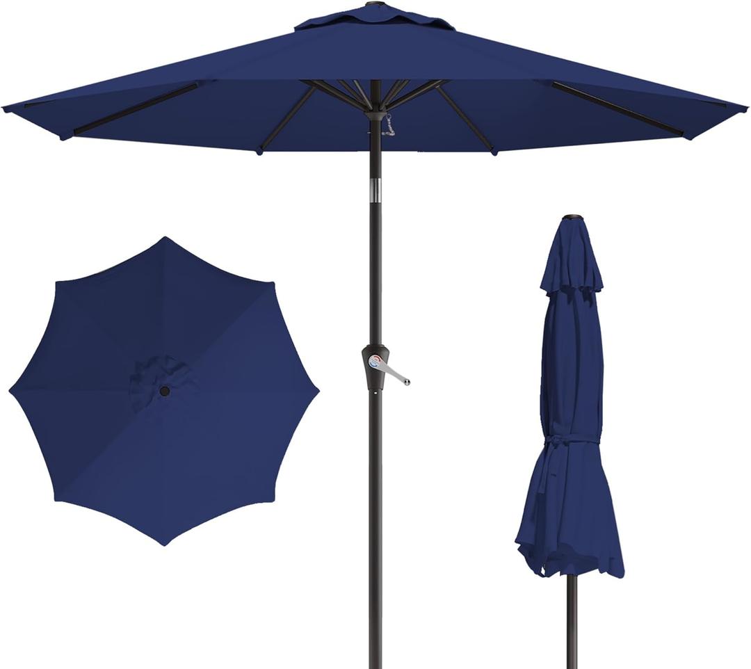 10FT Patio Umbrella, Outdoor Umbrella with Push Button Tilt and Crank, 8 Sturdy Ribs, UV Protection & Waterproof Market Umbrella for Pool, Backyard, Beach,Deck(Navy)