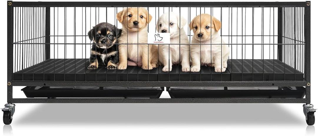 Homey Pet 43 Inch Whelping Box for Dogs and Puppies, Stackable Heavy Duty Metal Puppy Crate Cage Kennel with Wheels, Indoor Puppy Whelping Pen for Large Medium Small Breeds (42.5"L x 28.0"W x 17.5"H)