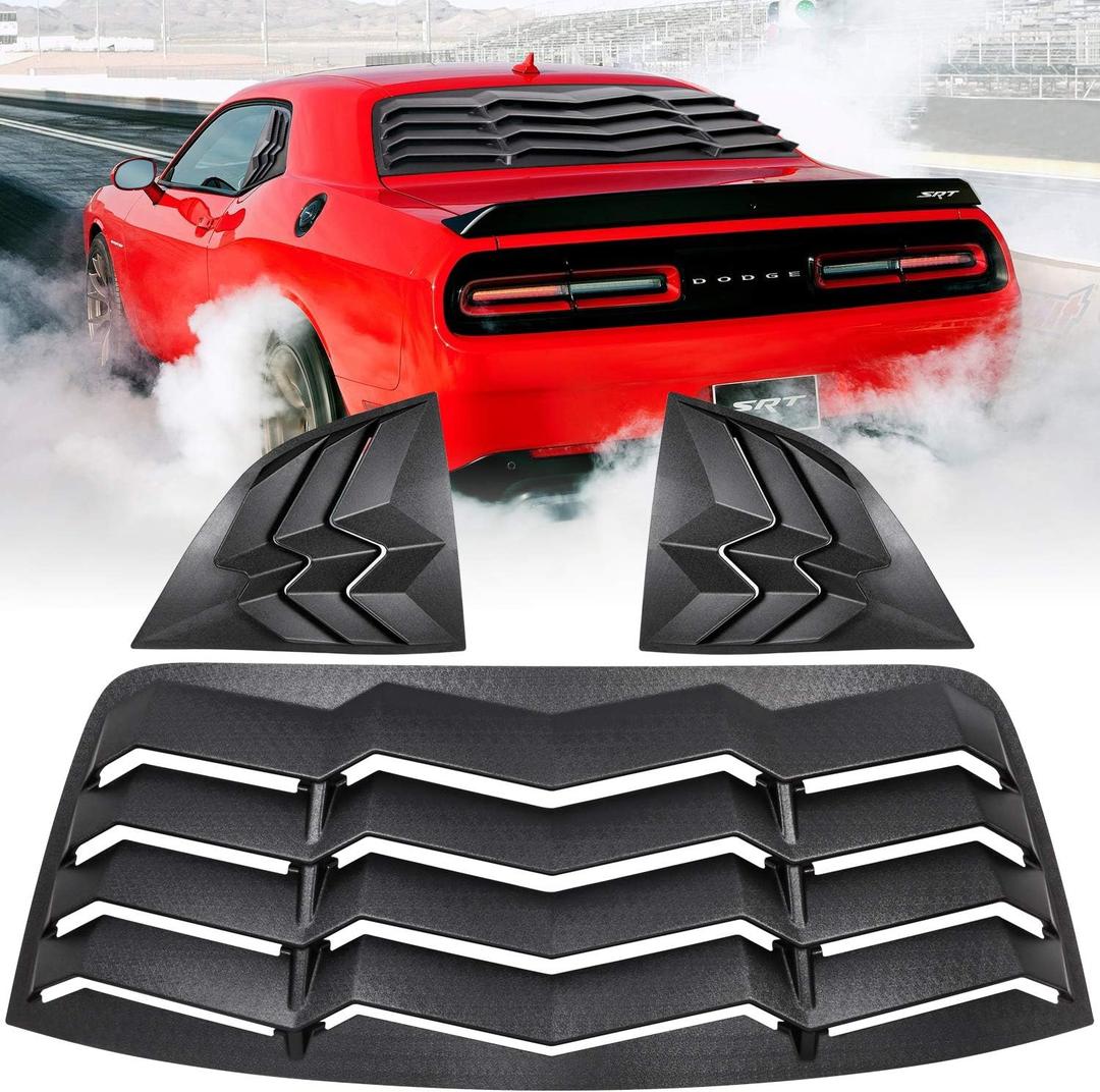 Rear+Side Window Louvers for Dodge Challenger 2008-2020 2021 2022 2023 Windshield Sun Shade Cover Vent GT Lambo Style Custom Fit All Weather ABS (Matte Black)