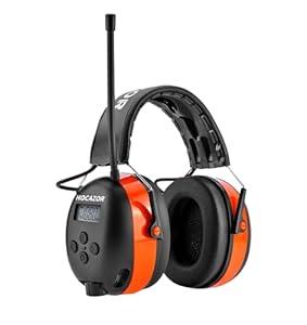 Hocazor HP033 Pro Bluetooth 5.3 AM FM Radio Headphones with Type-C Charge Port Ear Protection Rechargeable Safety Earmuffs for Mowing Workshops Orange