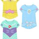 Disney Princess Girls T-Shirt (Sets) Jasmine Ariel Tiana Snow White Belle Rapunzel Cinderella Mulan Aurora Moana Clothes 3T, 3 Pack