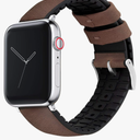 BARTON WATCH BANDS- Black Leather and Rubber Hybrid - Choose Color & Size - Compatible with All Apple Watches (Ultra, SE, 8, 7, 6, 5, 4, 3, 2, 1) 42mm,  Oak Brown Leather (Stainless Steel Buckle)