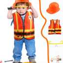 16 Pcs Kid Construction Worker Costume Set Include Construction Vest Hat Goggles and Tote Bag for Kids Halloween (Orange)