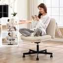 Fizzin Criss Cross Chair,Armless Cross Legged Chair with Wheels,Memory Foam Seat Office Desk Chair with Flipable Back Cushion,Mid Back Swivel Chair for Home Office,Bedroom Vanity (Beige)