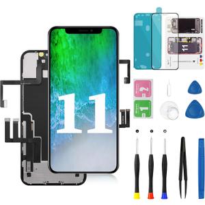 for iPhone 11 LCD Screen Replacement with Earpiece Speaker Flex Cable and Proximity Sensor 3D Touch FHD Incell Display Digitizer Full Assembly with Repair Kit A2111 A2221 A2223