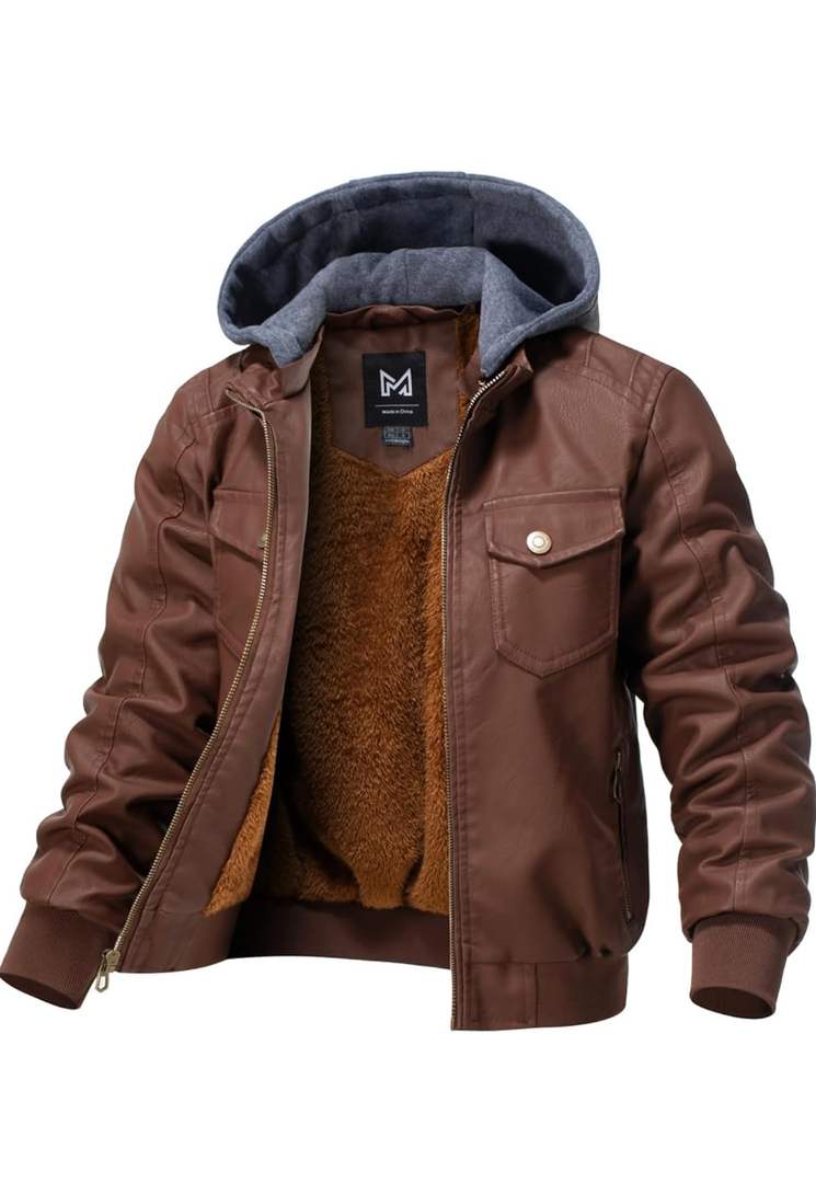 GGleaf Boy's Faux Leather Jacket Windproof Warm Winter Coat Kids Bomber Outerwear Waterproof PU Motorcycle Jacket Black Size 8