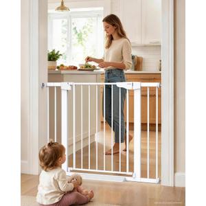 Cumbor 30-43" Baby Gate for Doorways, Auto-Close Dog Gate, No-Drill, White