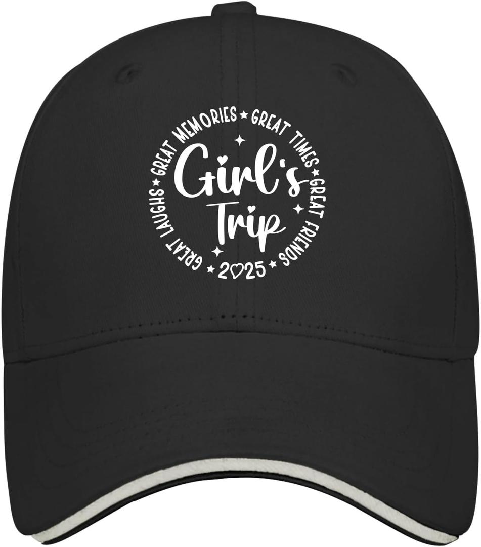 Girls Trip 2025 hat USA Cowboy hat AllBlack Custom hat Gifts for Women Hiking Cap (Black)