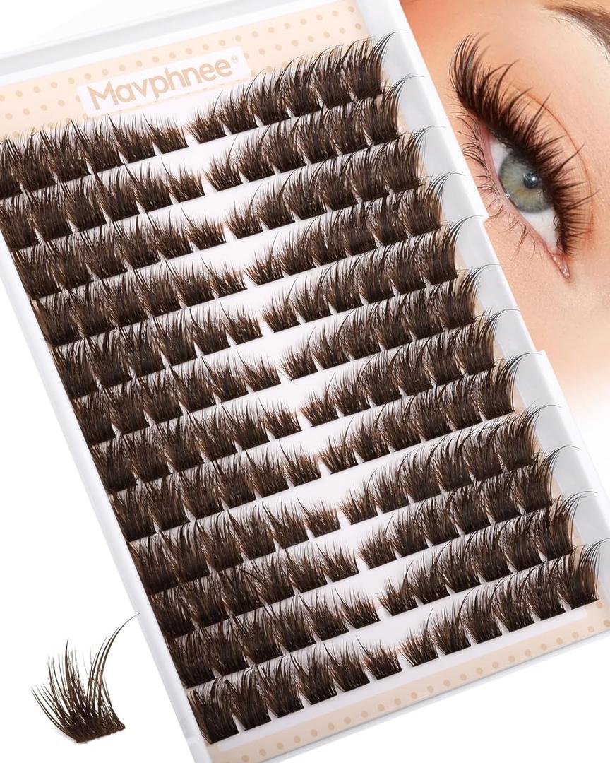 Brown Lash Clusters Pre-Mapped Eyelash Clusters Cat Eye Cluster Eyelash Extensions Fairy Wispy Cluster Lashes CC Curly Wet Look Individual Lashes Extensions 144Pcs 6-14MM Fox Eye Lashes Clusters