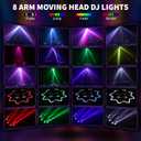 8 Arm Moving Head DJ Lights -200W RGBW LED Party Lights with RG Starlight,6 Strobe Lights, 540° Pan 180° Tilt, DMX512 & Sound Activated Auto Mode - DJ Lights for Parties, KTV, Wedding, Club