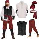 Men's Pirate Costume 5 Pcs Medieval Renaissance Outfits Halloween Viking Set (3X-Large, Z3601bk)