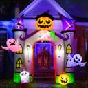 11FT Giant Halloween Inflatables Pumpkin Castle Archway with Ghost and Trick or Treat LED Lights 2025 Outdoor Blow up Haunted House Arch for Outside Yard, Lawn,Patio,Garden Party Decor
