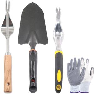 Swpeet 5Pcs Manual Weeders Puller Tool Kit, Weed Puller Tool Garden Handle Weeder Removal Tool Garden Trowel with Ergonomic Handle Weeding Tool with Protective Gloves for Garden Lawn