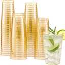 Lamosi 100 Pack 12 oz Gold Plastic Cups, Disposable Gold Glitter Plastic Cups, Fancy Clear Plastic Cocktail Cups for Wedding, Thanksgiving, Christmas, Parties