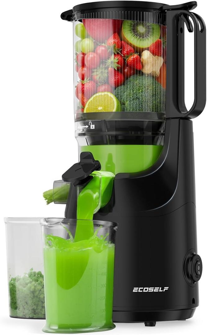 Cold Press Juicer Easy to Clean, Juicer Machines with 5.5" Mega Mouth & Large Feed Chute for Whole Fruits & Vegetables, Professional Juice Extractor Machine for Batch Juicing, High Juice Yield (Ink Black)