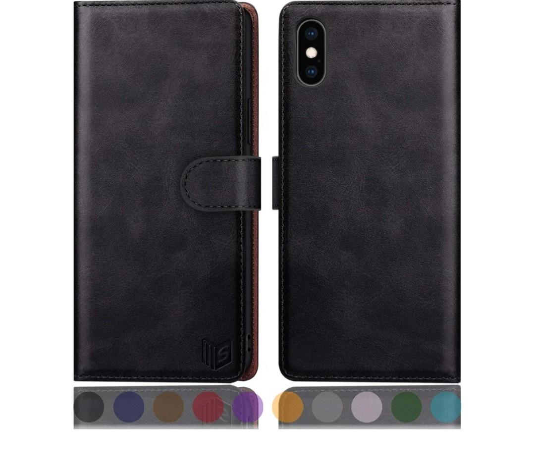 SUANPOT for iPhone X/XS 5.8"(Non XS Max 6.5") with RFID Blocking Leather Wallet case Credit Card Holder, Flip Folio Book Phone case Shockproof Cover for Women Men for Apple X/Xs case Wallet Black