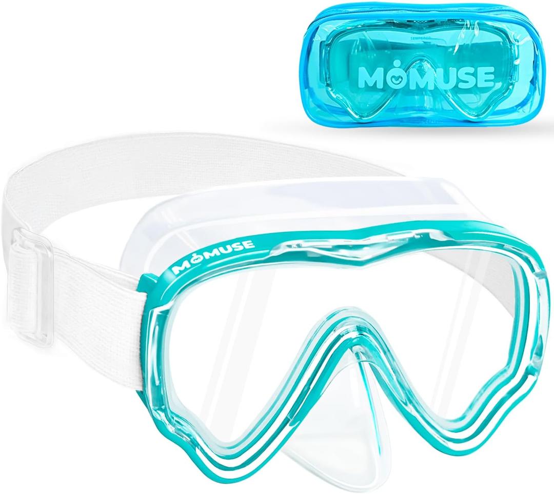 MOMUSE Kids Swim Goggles with Soft Fabric Strap, Diving Mask with 3D No-Leak Nose Cover, Anti-Fog & Shatterproof Lens, Swimming Goggles for Toddler/Youth Boys Girls 3-14 (Blue)