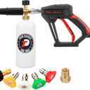 Tool Daily Short Pressure Washer Gun with Foam Cannon, 1/4 Inch Quick Connector, with 5 Pressure Washer Nozzle Tips, 1 Liter