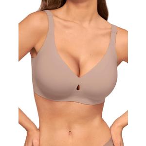 LUCKMEEY Bras for Women No Underwire Wireless Bras - Seamless Push Up Full Coverage Bralettes Comfortable Everyday Bra (Beige, M)