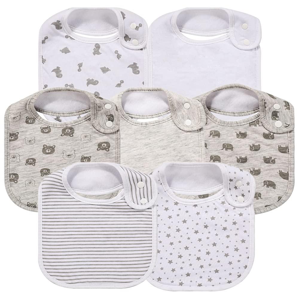7 Pack Baby Cotton Absorbent Bibs for Drooling Teething (Lightgrey)