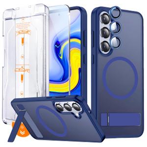 QSEVNSQ Strong Magnetic for Samsung Galaxy S25+ Plus Case with Screen Protector + Lens Protector, Fit for MagSafe,Mil-Grade Drop Protection, Seamless Stand, Translucent Blue