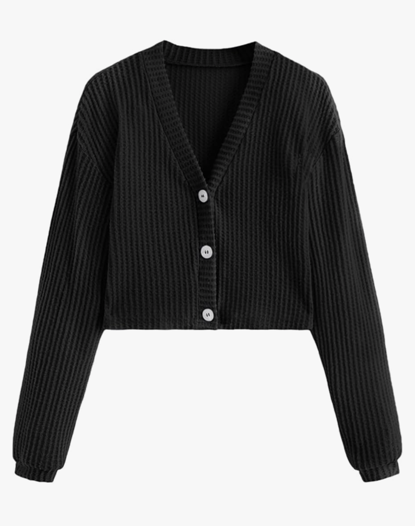 SweatyRocks Women's Long Sleeve Button Front V Neck Soft Knit Cardigan Sweaters, L, Black