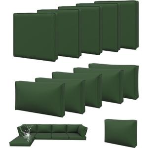 Aoxun 11pcs Patio Cushion Covers Replacement, Waterproof Outdoor Furniture Cushion Covers with Zipper and Non-Slip Bottom, Patio Sofa Couch 3 Sizes for Patio Sectional, Covers Only (Green)