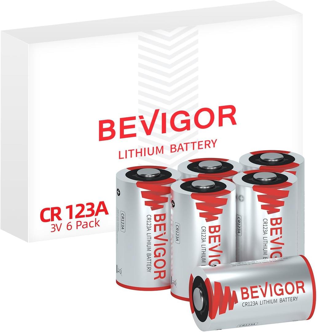 BEVIGOR CR123A 3V Lithium Batteries 6 Pack,1500mAh Photo Battery, 3 Volt 123 Battery Lithium for Flashlight and Security Device, Non-Rechargeable Up to 10-Year Shelf Life