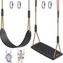 SELEWARE Heavy Duty Swing Seats for Kids & Adults, Non‑Slip Flat Plastic & U‑Style EVA Tree Swing Seat Replacement with Adjustable Ropes, Outdoor Playground Swingset Accessories, Black