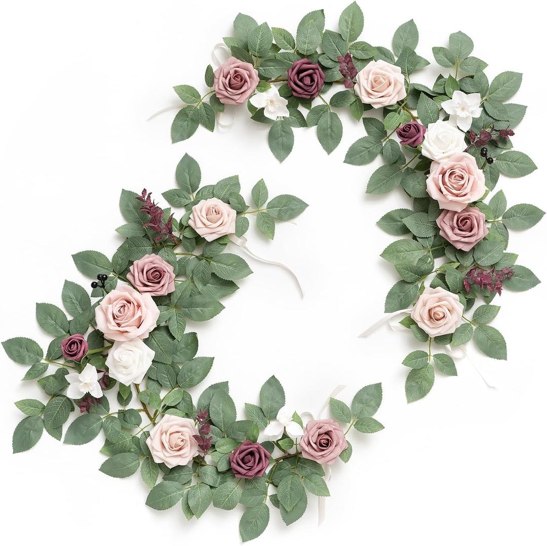 Ling's moment 2Pack 2ft Artificial Flowers Garland Dusty Rose & Mauve Lantern Flower Centerpieces Wedding Aisle Decor Chair Flowers Arch Floral for Signs DIY Table Wall Window Cake Decoration